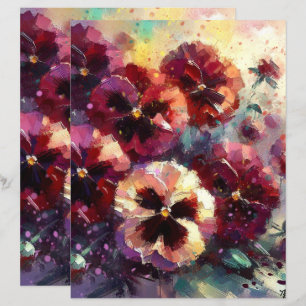 Lámina Impresionante pintura con flores de Maroon Pansies