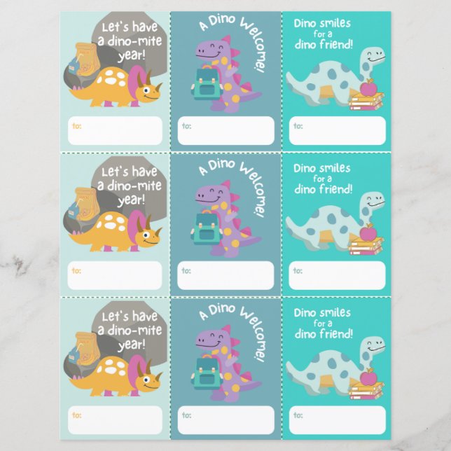 Lámina Imprimible etiqueta de dinosaurio de bienvenida a  (Anverso)