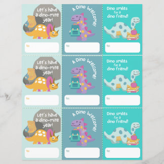 Lámina Imprimible etiqueta de dinosaurio de bienvenida a 