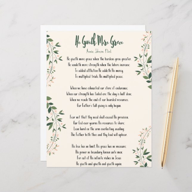 Lámina Imprimir - Annie Johnson Flint 'Él da más gracia' (Anverso/Reverso In Situ)