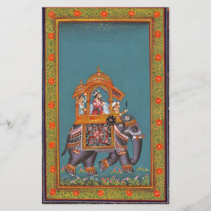 Lámina India mogol Islam persa Persia elefante