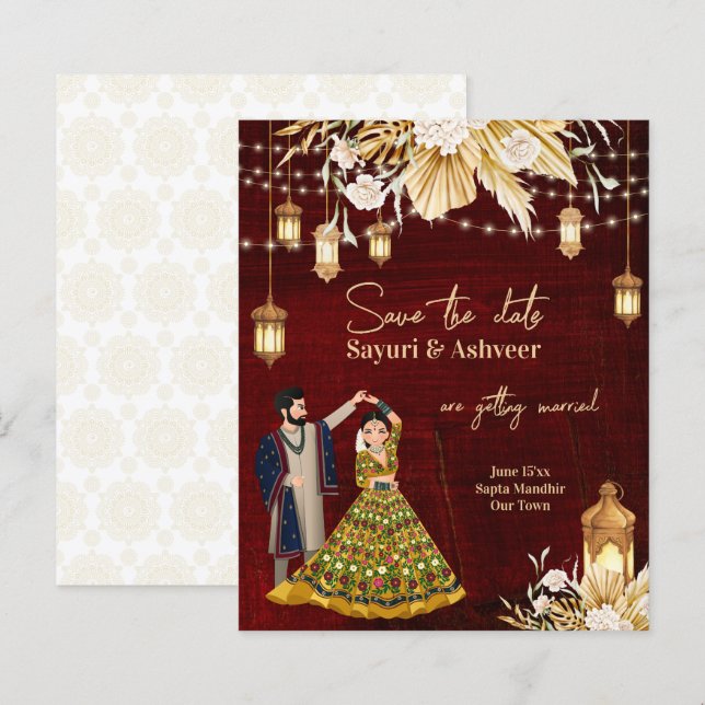 Lámina India Salven a la pareja de bailarines de oro marr (Anverso / Reverso)