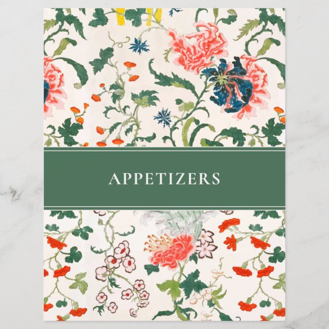 Lámina Índice de receta de aperitivo | Floral elegante |  (Reverso)
