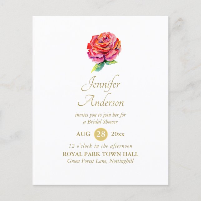 Lámina Indulgente Red Rose Watercolor Gold Briower (Anverso)