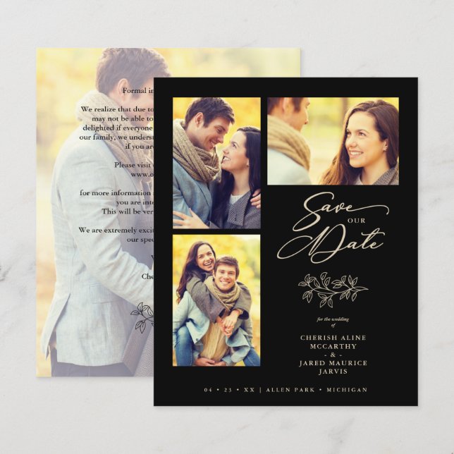 Lámina Inexpensive Wedding 4 Photos Collage Branches (Anverso / Reverso)