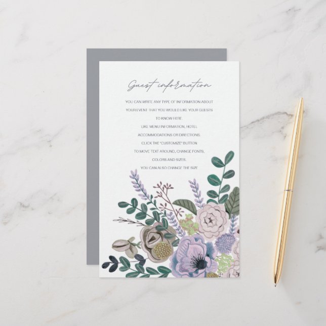 Lámina Información de flores gris y lavanda Bohemian para (Anverso/Reverso In Situ)