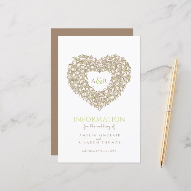 Lámina Información de invitado de cream tulip heart boda (Anverso/Reverso In Situ)