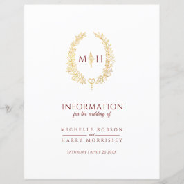 Lámina Información de invitado del boda de monograma rojo