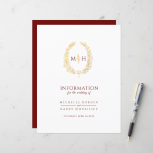 Lámina Información de invitado del boda de monograma rojo