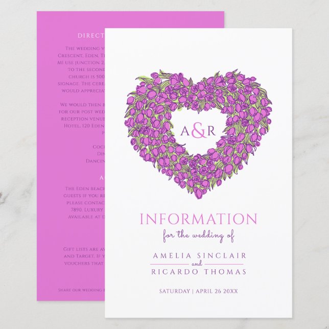 Lámina Información de invitado del boda de tulipán morado (Anverso / Reverso)