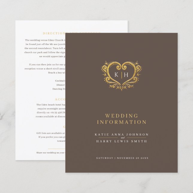 Lámina Información de invitado sobre el boda de monograma (Anverso / Reverso)