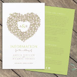 Lámina Información de invitados de crema verde tulipán co<br><div class="desc">Hoja de información de los bodas del buquet de corazón tulipán. Hermoso folleto de información boda ideal para ayudar a su invitado a entender cómo llegar a su destino boda y ver el horario, información de alojamiento y detalles de las etiquetas de los medios sociales en su día de boda....</div>
