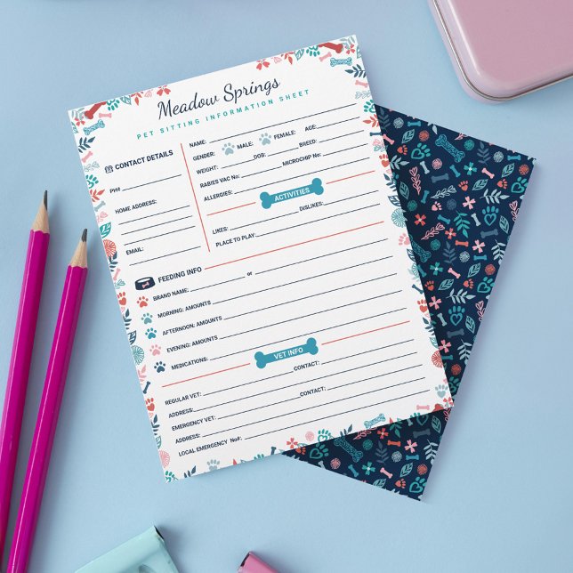 Lámina Información de sentadas de perros y Mascotas flora (Floral & Foliage Dog & Pet Sitting Information)