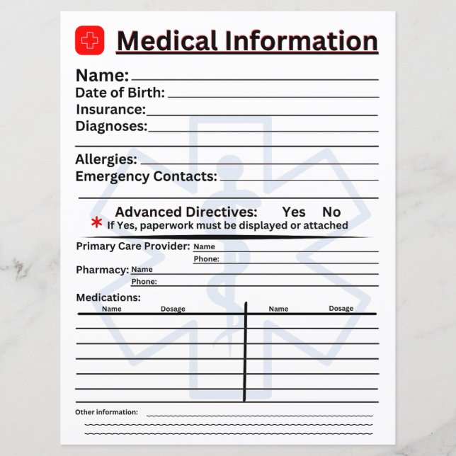 Lámina Información médica Refrigerador de emergencia (Anverso)