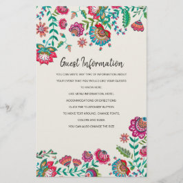 Lámina Información para invitados sobre flores folclórica