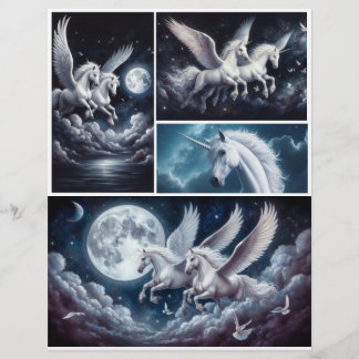 Lámina Inolvidables Unicornios y Pegaus contra los cielos