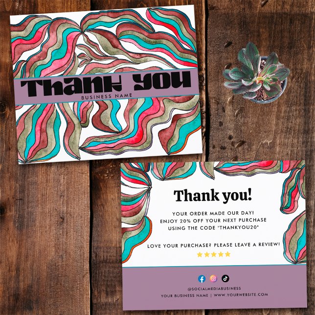 Lámina Inserción de pedido de negocio rosado Verde azulad (Front and Back)