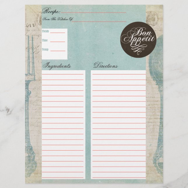 Lámina Inserciones de receta de letras antiguas (Anverso)