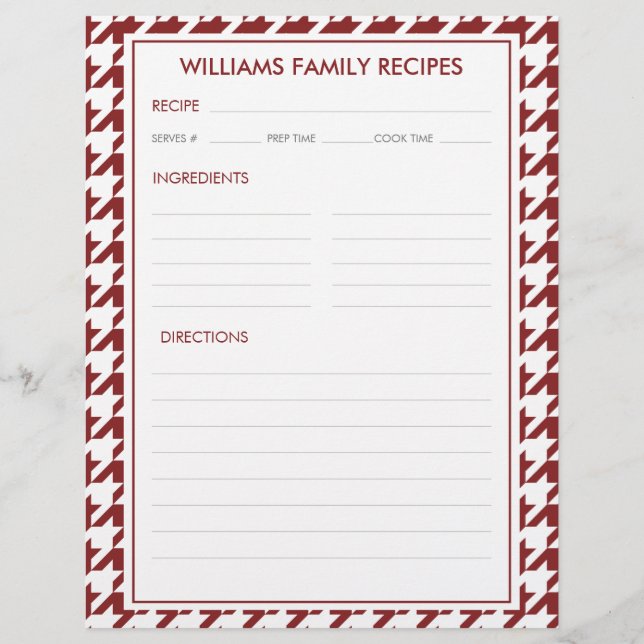 Lámina Insertar receta de nombre de familia Houndstooth  (Anverso)