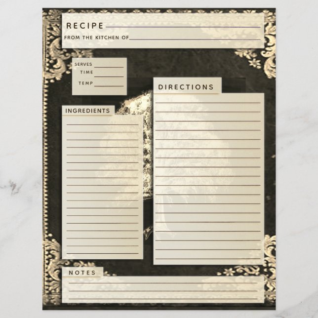 Lámina Inserto de Receta Familiar Antiguo (Anverso)