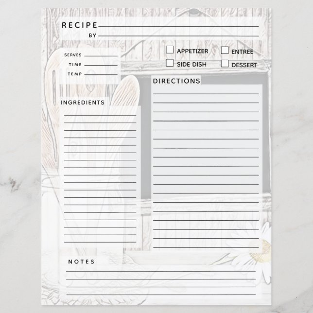 Lámina Inserto de recetario antiguo (Anverso)