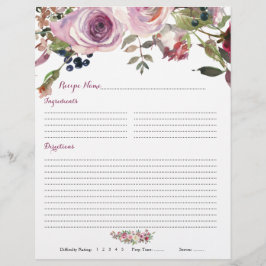 Lámina Insertos de la receta del pulidor floral rosa púrp