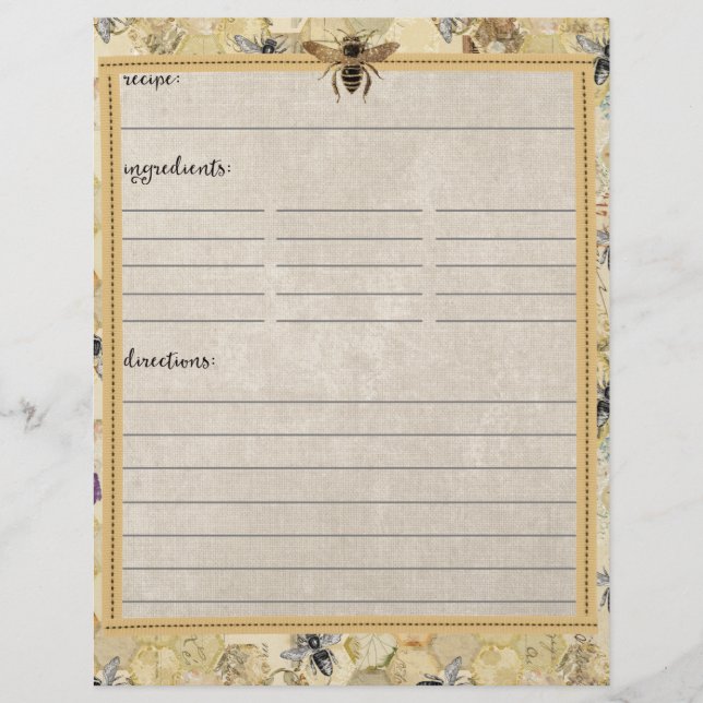 Lámina Insertos de receta de beekeeper vintage (Anverso)