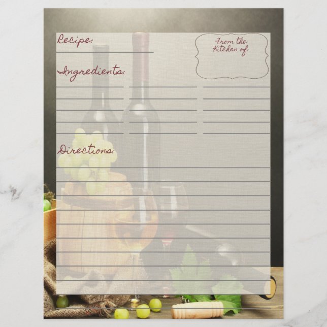 Lámina Insertos de receta de viñedos (Anverso)