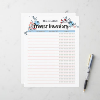 Lámina Inventario de congelador floral azul