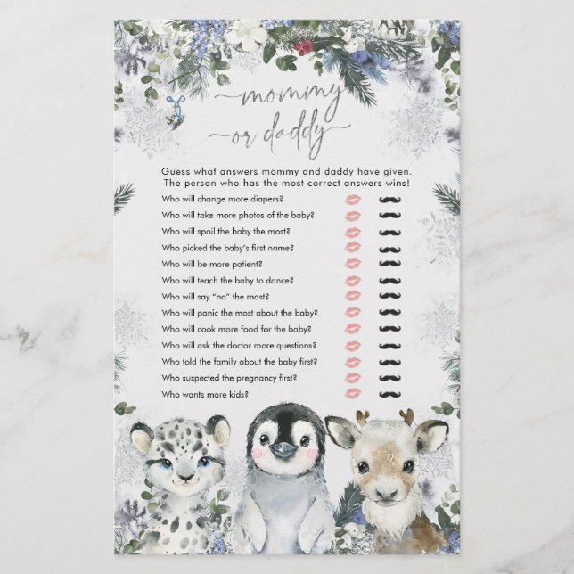 Lámina Invierno animal ártico mamá o papá de la tierra de (Anverso)