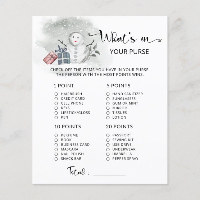 Lámina Invierno Qué hay en tu bolso juego de ducha de beb (Anverso)