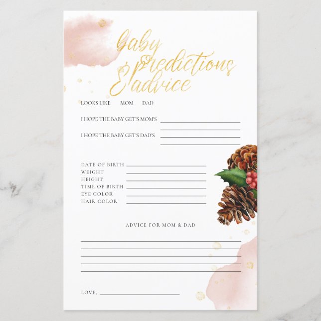 Lámina Invierno rosa Baby Shower Predicciones y consejos  (Anverso)