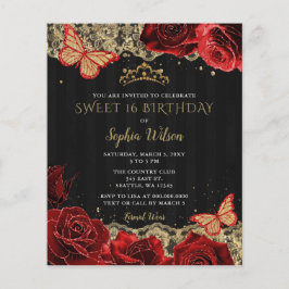 Lámina Invitación 16 de Budget Red Roses Black Gold Sweet