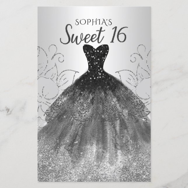Lámina Invitación 16 de Budget Silver Black Dress Sweet (Anverso)
