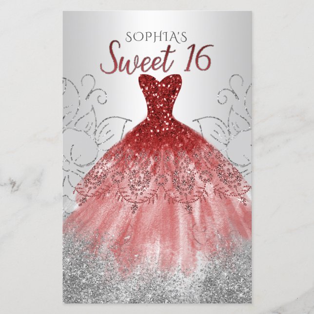 Lámina Invitación 16 de Budget Silver Red Dress Sweet (Anverso)