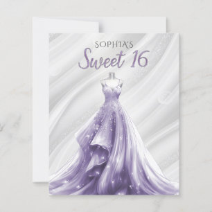 Lámina Invitación a 16 Budget Silver Purple Vestido Dulce