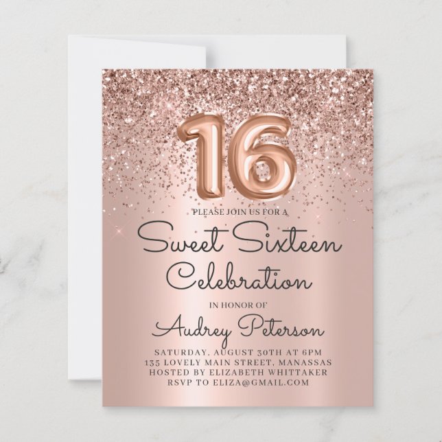 Lámina Invitación a 16 cumpleaños de Rosa de presupuesto (Anverso)