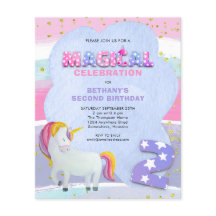 Invitación a 2º cumpleaños mágica de unicornio de