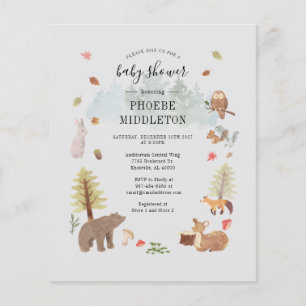 Lámina Invitación a animales de Woodland de Baby Shower c
