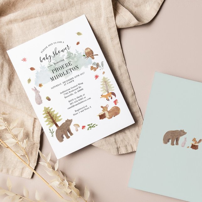Lámina Invitación a animales de Woodland de Baby Shower c (Woodland Animals Watercolor Fall Autumn Baby Shower Invitation)