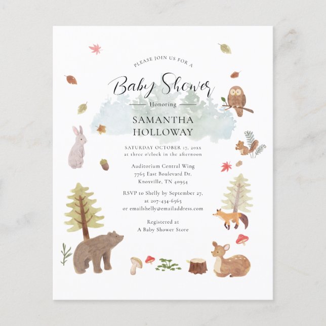 Lámina Invitación a animales de Woodland de Baby Shower c (Anverso)