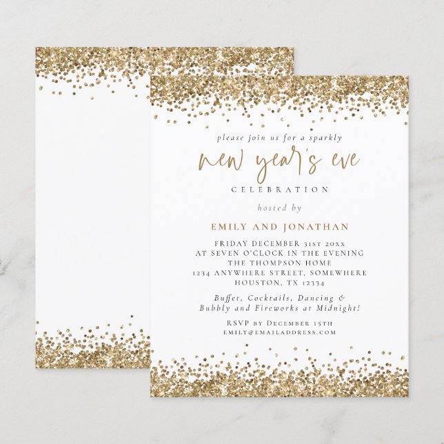Lámina Invitación a Año Nuevo de Purpurina de Oro Presupu (Anverso / Reverso)