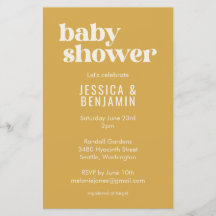 Invitación a Baby Shower amarillo curado y polvori