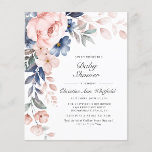 Lámina Invitación a Baby Shower azul rosa floral con pres