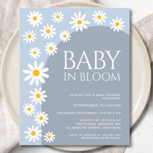 Lámina Invitación a Baby Shower Blue Daisy Baby In Bloom