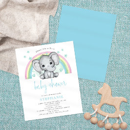 Lámina Invitación a Baby Shower Blue Rainbow Elephant Pre