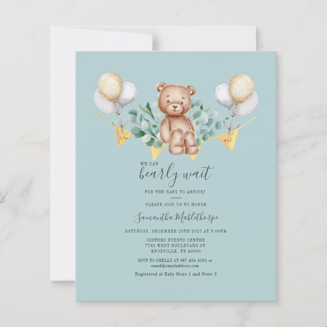 Lámina Invitación a Baby Shower botánico de eucalipto de  (Anverso)