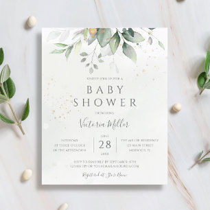 Lámina Invitación a Baby Shower botánico de eucalipto de 