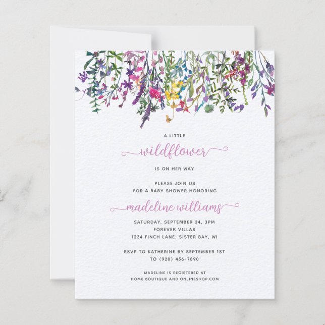 Lámina Invitación a Baby Shower BUDGET Little Wildflower (Anverso)