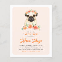 Invitación a Baby Shower con color de agua Pug Pea